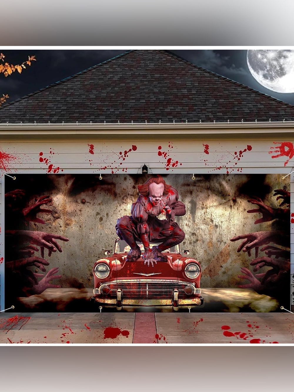 Halloween Garage Decorations Door Banner 16 x 7 ft Horror Garage Door Decoration
